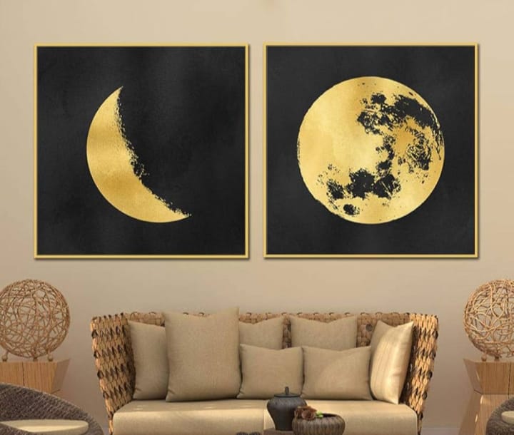 Elegant Moon Phase Wall Art - Set of 2